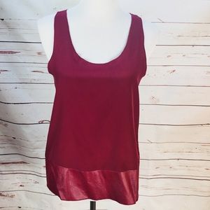 ASOS‎ Cranberry Semi Sheer Tank Faux Leather Bottom